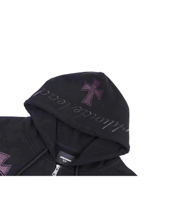 Zip Hoodie Black Purple Crosses Rhinestone  | Unknown chez Cornerstreet bien 