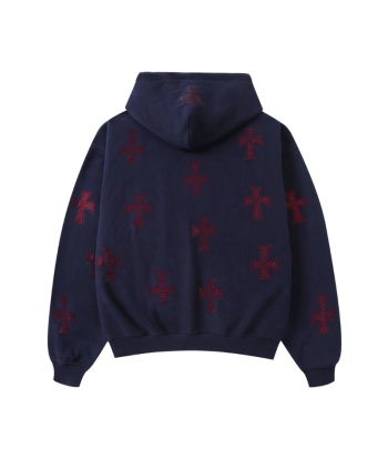 Zip Hoodie Navy/Red Crosses Rhinestone | Unknown la colonne vertébrale