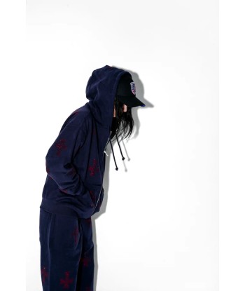 Zip Hoodie Navy/Red Crosses Rhinestone | Unknown la colonne vertébrale