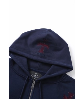 Zip Hoodie Navy/Red Crosses Rhinestone | Unknown la colonne vertébrale