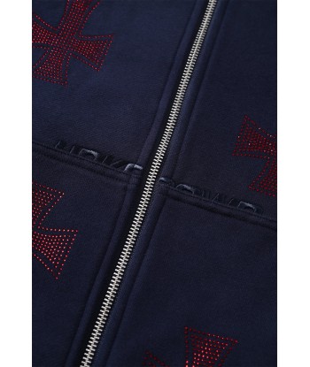 Zip Hoodie Navy/Red Crosses Rhinestone | Unknown la colonne vertébrale