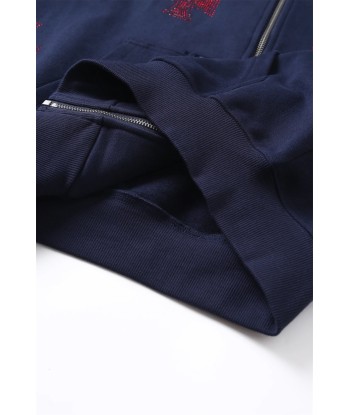 Zip Hoodie Navy/Red Crosses Rhinestone | Unknown la colonne vertébrale