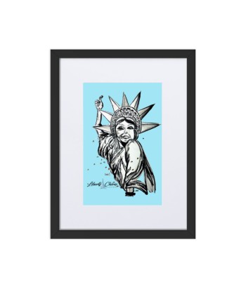 Liberté Chérie™ | Affiche Pop Art Féministe Encadrée Statut : Libéré Bleu solde