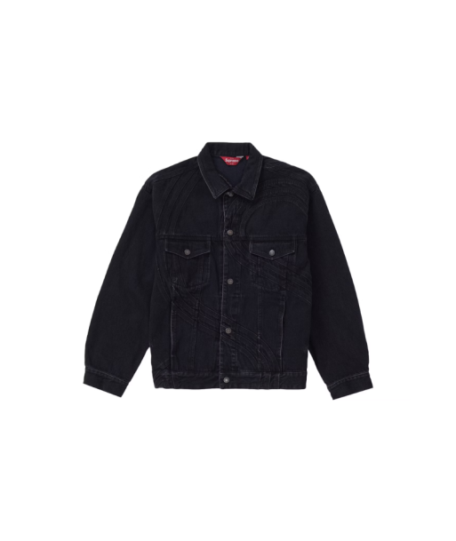 Supreme S Logo Veste Trucker en denim Délavé Noir destockage