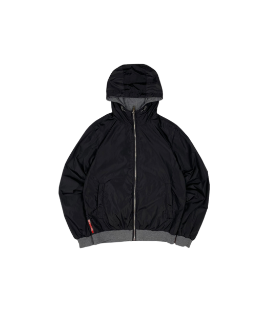 Prada Black Grey Linea Rossa Reversible Fleece Jacket votre