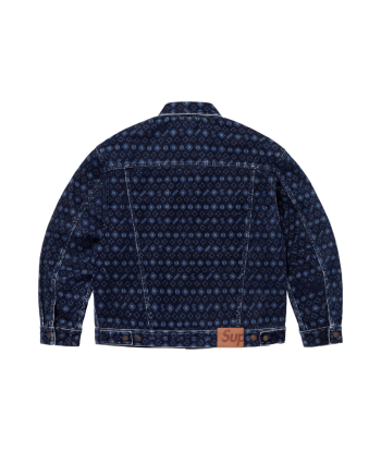 Flocked Denim SUPREME Trucker Jacket Navy les ctes